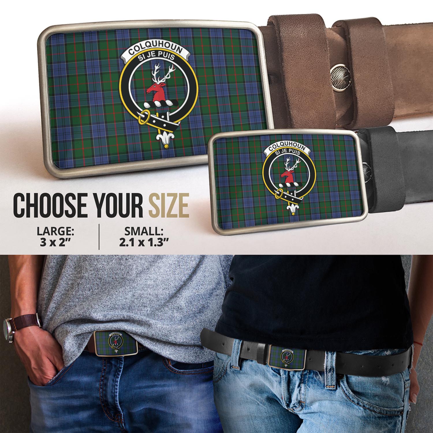 Colquhoun Tartan Belt Buckles with Family Crest - Tartan Vibes Clothing