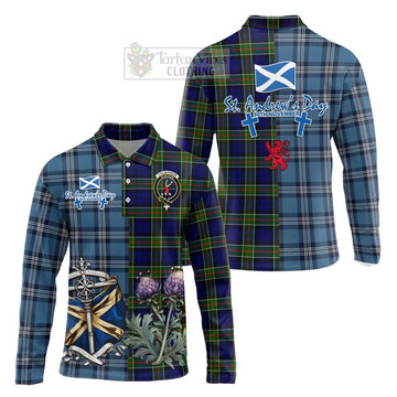 Colquhoun Tartan Long Sleeve Polo Shirt Happy St. Andrew's Day Half Tartan Style