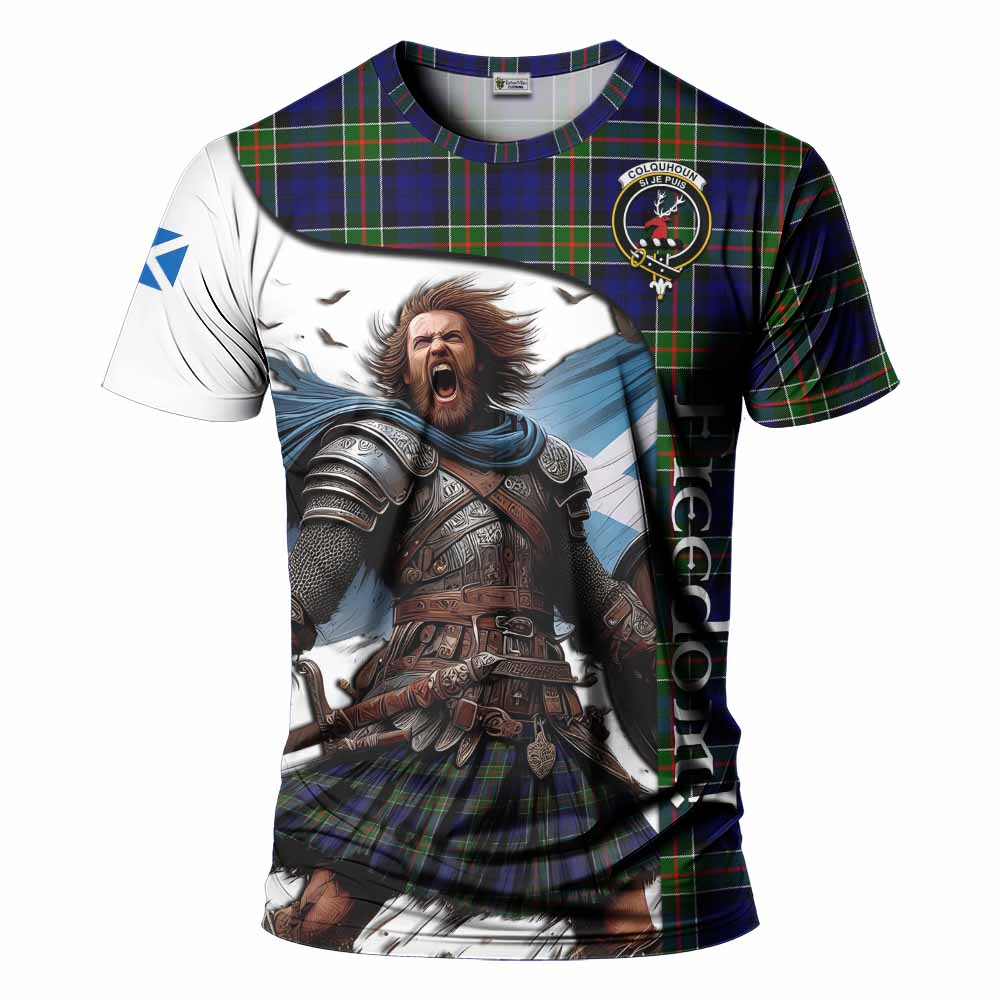 Colquhoun Crest Tartan T-Shirt Inspired by the Freedom of Scottish Warrior