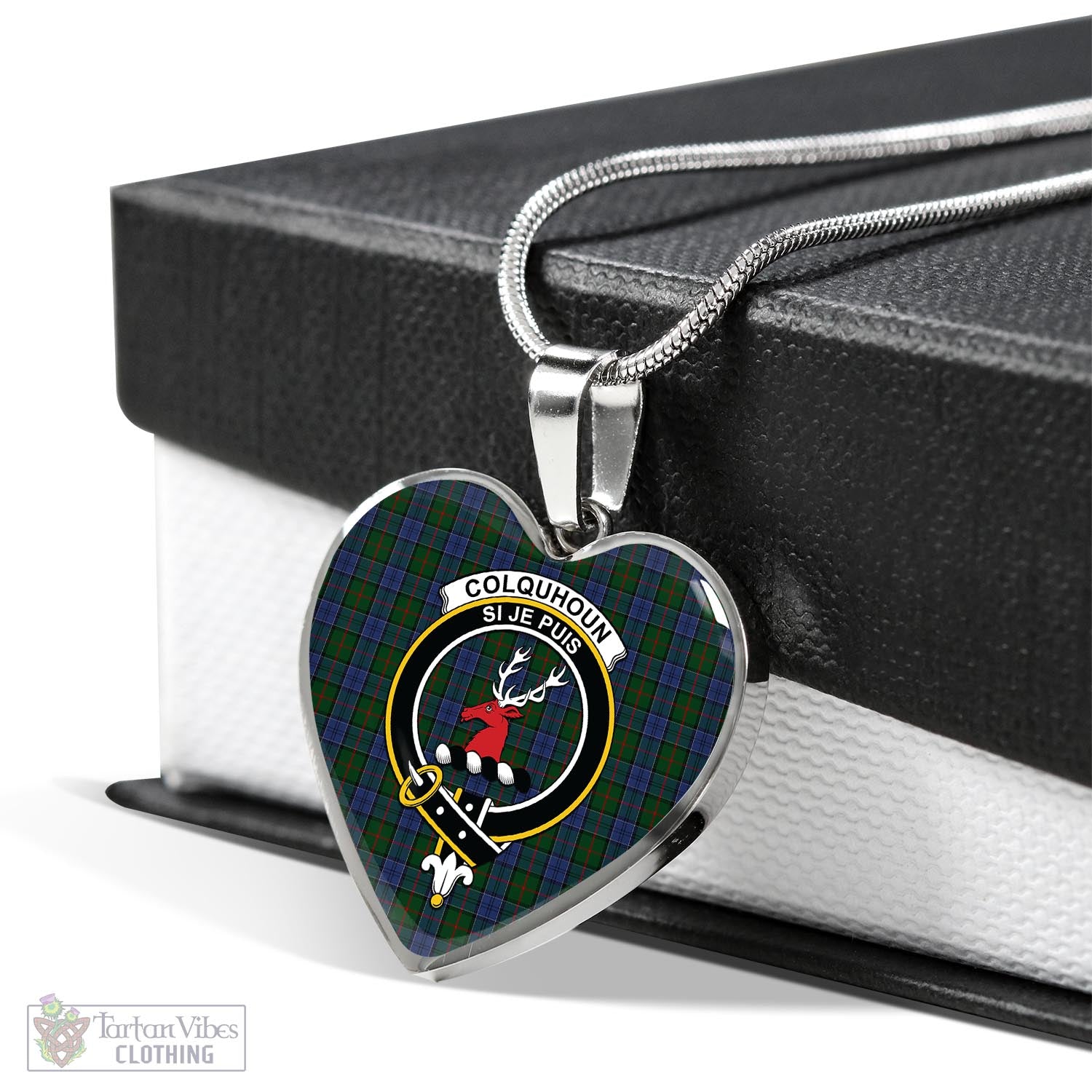 Tartan Vibes Clothing Colquhoun Tartan Heart Necklace with Family Crest