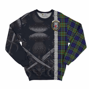 Colquhoun Tartan Sweatshirt with Family Crest Cross Sword Thistle Celtic Vibes