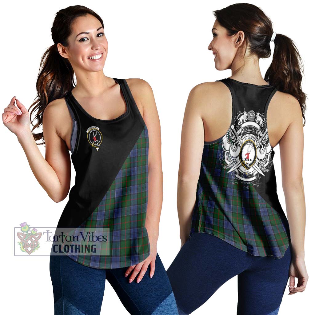 Tartan Vibes Clothing Colquhoun Tartan Women's Racerback Tanks with Family Crest and Military Logo Style