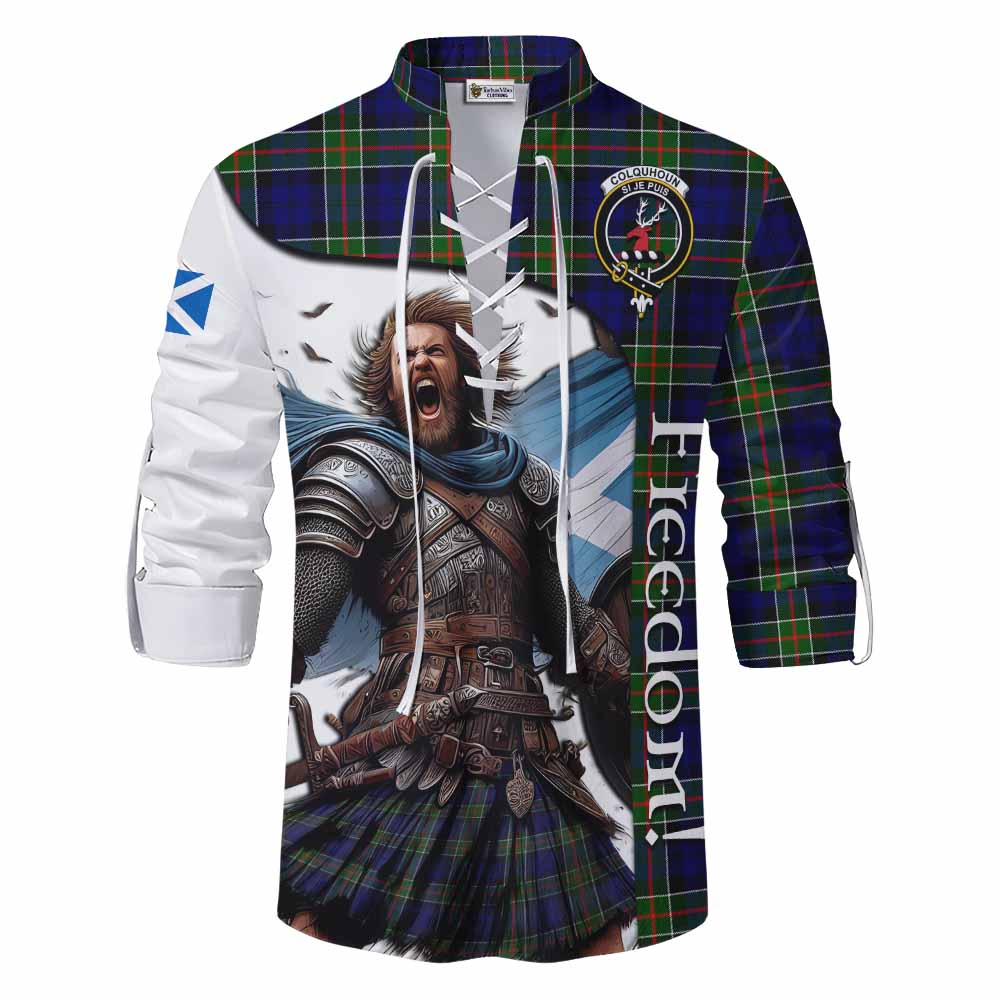 Tartan Vibes Clothing Colquhoun Crest Tartan Ghillie Kilt Shirt Inspired by the Freedom of Scottish Warrior