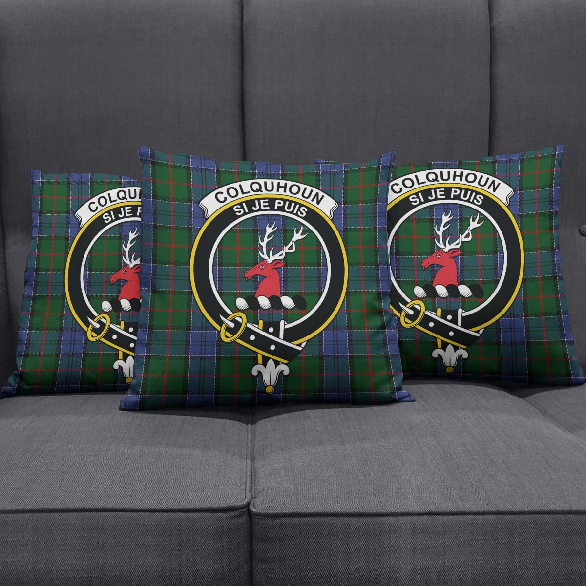 Colquhoun Tartan Pillow Cover with Family Crest Square Pillow Cover - Tartanvibesclothing