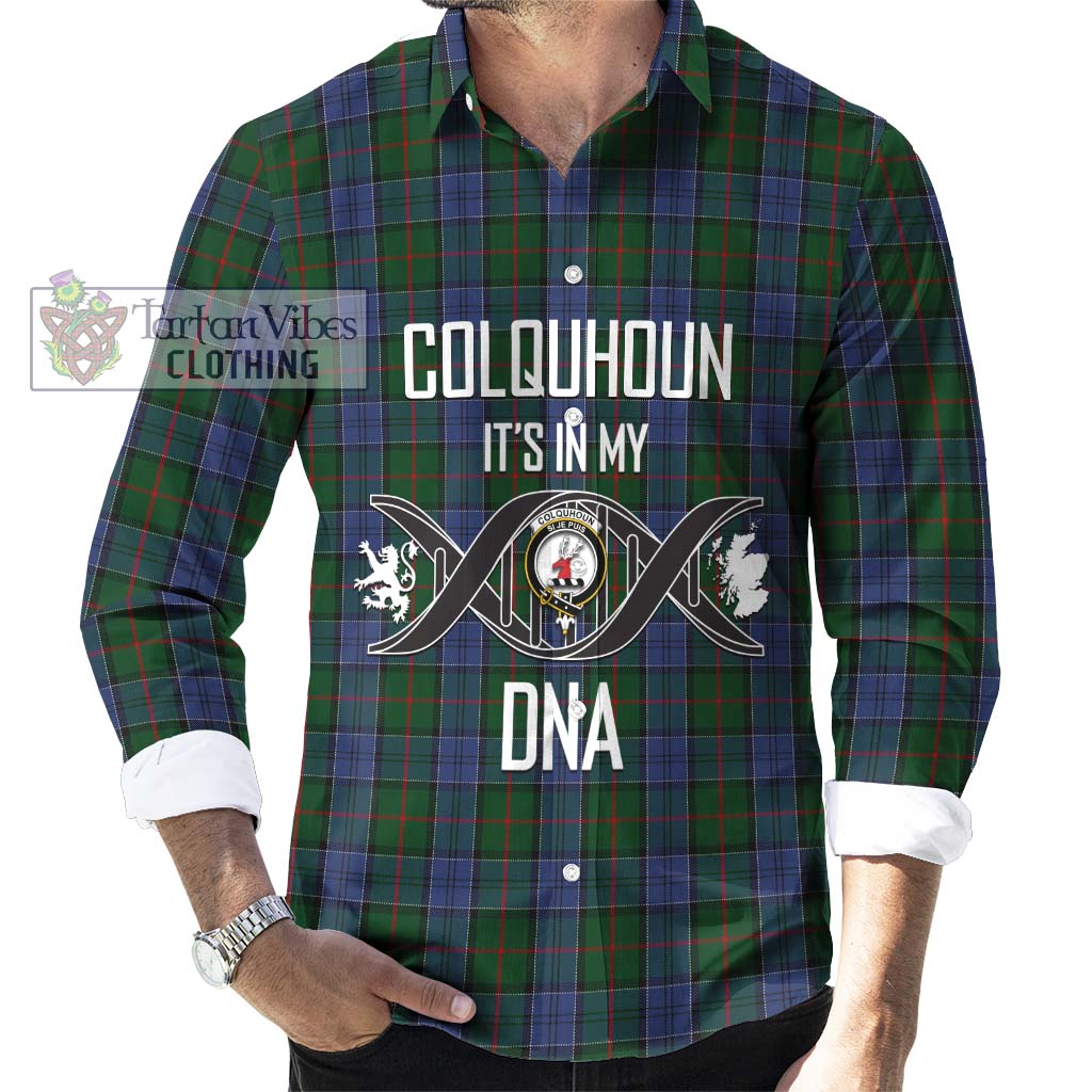 Tartan Vibes Clothing Colquhoun Tartan Long Sleeve Button Shirt with Family Crest DNA In Me Style