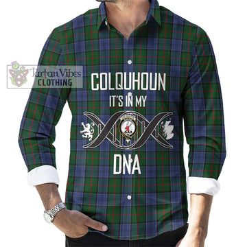 Colquhoun Tartan Long Sleeve Button Shirt with Family Crest DNA In Me Style