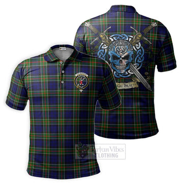 Colquhoun Tartan Polo Shirt with Family Crest Celtic Skull Style