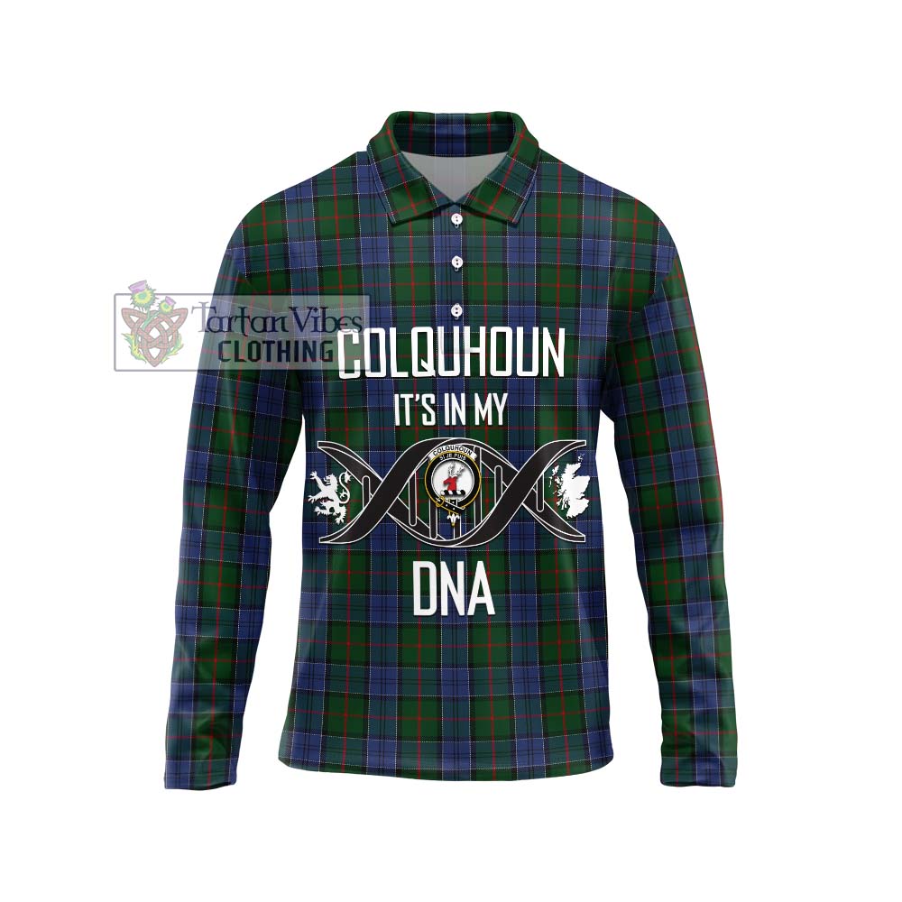 Tartan Vibes Clothing Colquhoun Tartan Long Sleeve Polo Shirt with Family Crest DNA In Me Style