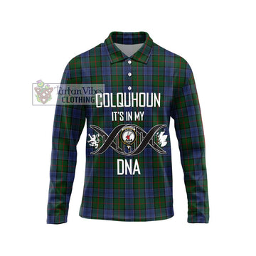 Colquhoun Tartan Long Sleeve Polo Shirt with Family Crest DNA In Me Style