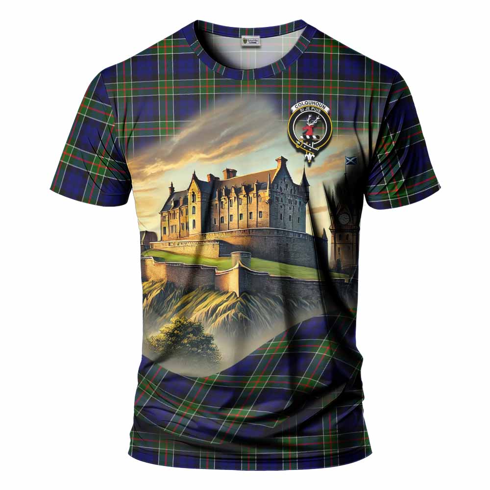 Colquhoun Tartan Family Crest T-Shirt with Scottish Ancient Castle Style Kid's Shirt - Tartan Vibes Clothing