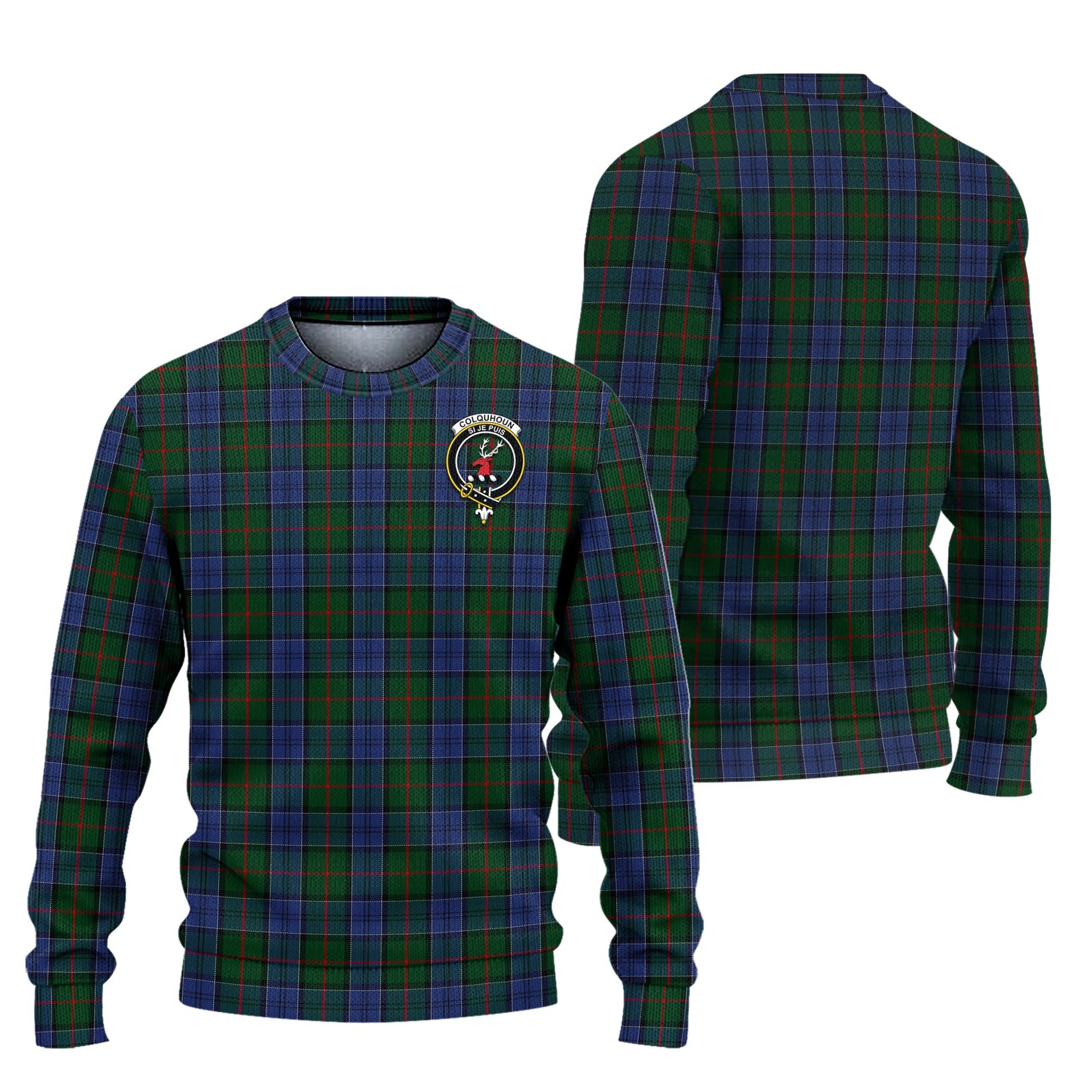 Colquhoun Tartan Knitted Sweater with Family Crest Unisex - Tartanvibesclothing