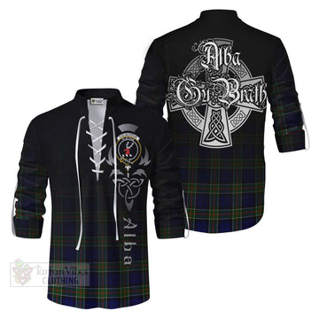 Colquhoun Tartan Ghillie Kilt Shirt Featuring Alba Gu Brath Family Crest Celtic Inspired