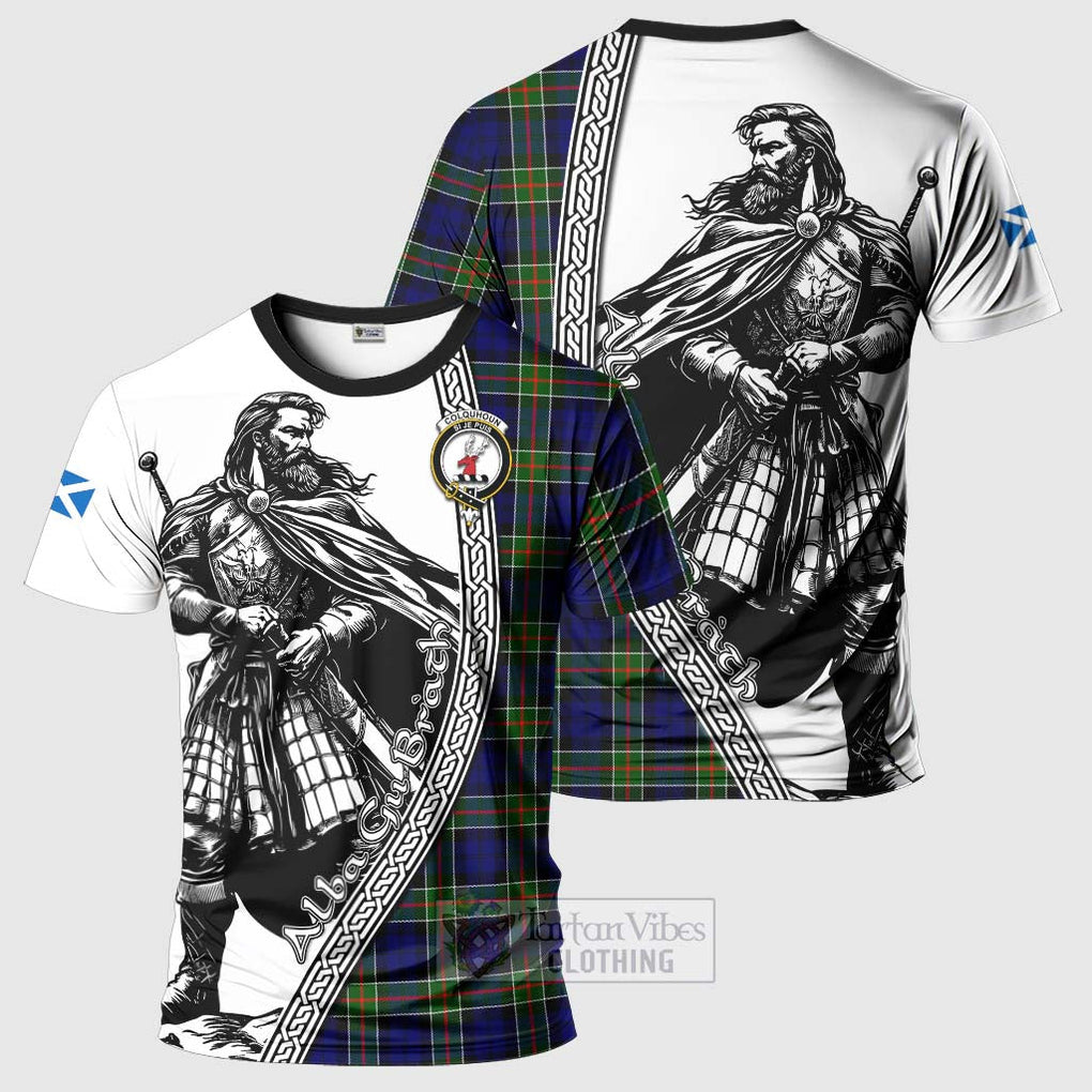 Tartan Vibes Clothing Colquhoun Tartan Clan Crest T-Shirt with Highlander Warrior Celtic Style