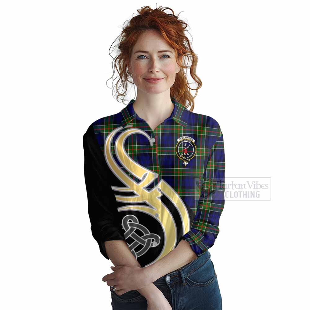 Tartan Vibes Clothing Colquhoun Tartan Women's Casual Shirt with Family Crest and Celtic Symbol Style