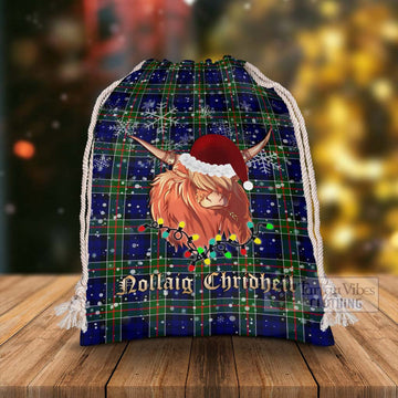 Colquhoun Tartan Christmas Santa's Bag with Highland Cow