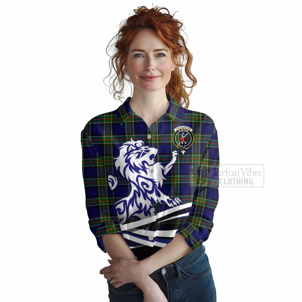 Tartan Vibes Clothing Colquhoun Tartan Women's Casual Shirt with Alba Gu Brath Regal Lion Emblem