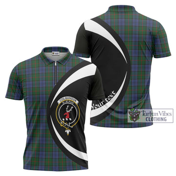 Colquhoun Tartan Zipper Polo Shirt with Family Crest Circle Style