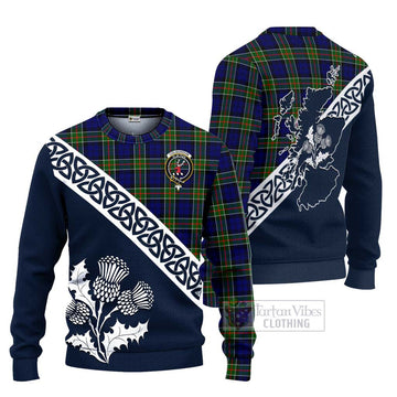 Colquhoun Tartan Ugly Sweater Featuring Thistle and Scotland Map