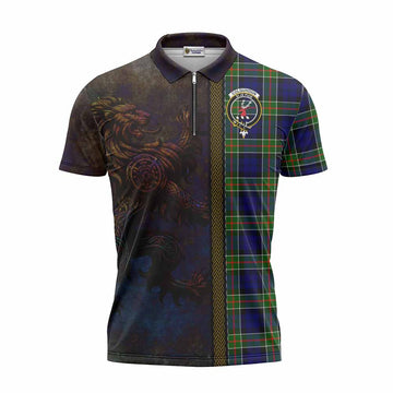 Colquhoun Tartan Family Crest Zipper Polo Shirt Alba Gu Brath Be Brave Lion Ancient Style Unisex - Tartan Vibes Clothing