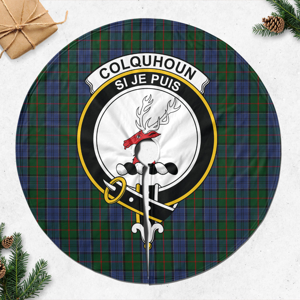 Colquhoun Tartan Christmas Tree Skirt with Family Crest - Tartanvibesclothing