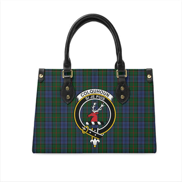 Colquhoun Tartan Leather Bag with Family Crest