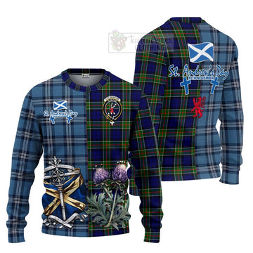 Colquhoun Tartan Knitted Sweater Happy St. Andrew's Day Half Tartan Style