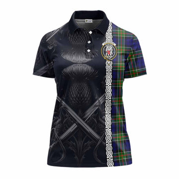 Colquhoun Tartan Women's Polo Shirt with Family Crest Cross Sword Thistle Celtic Vibes