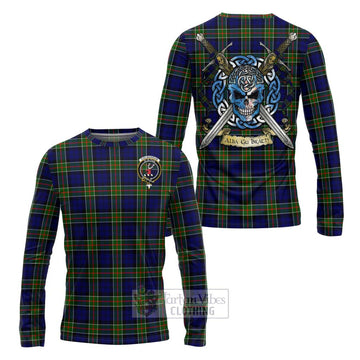 Colquhoun Tartan Long Sleeve T-Shirt with Family Crest Celtic Skull Style