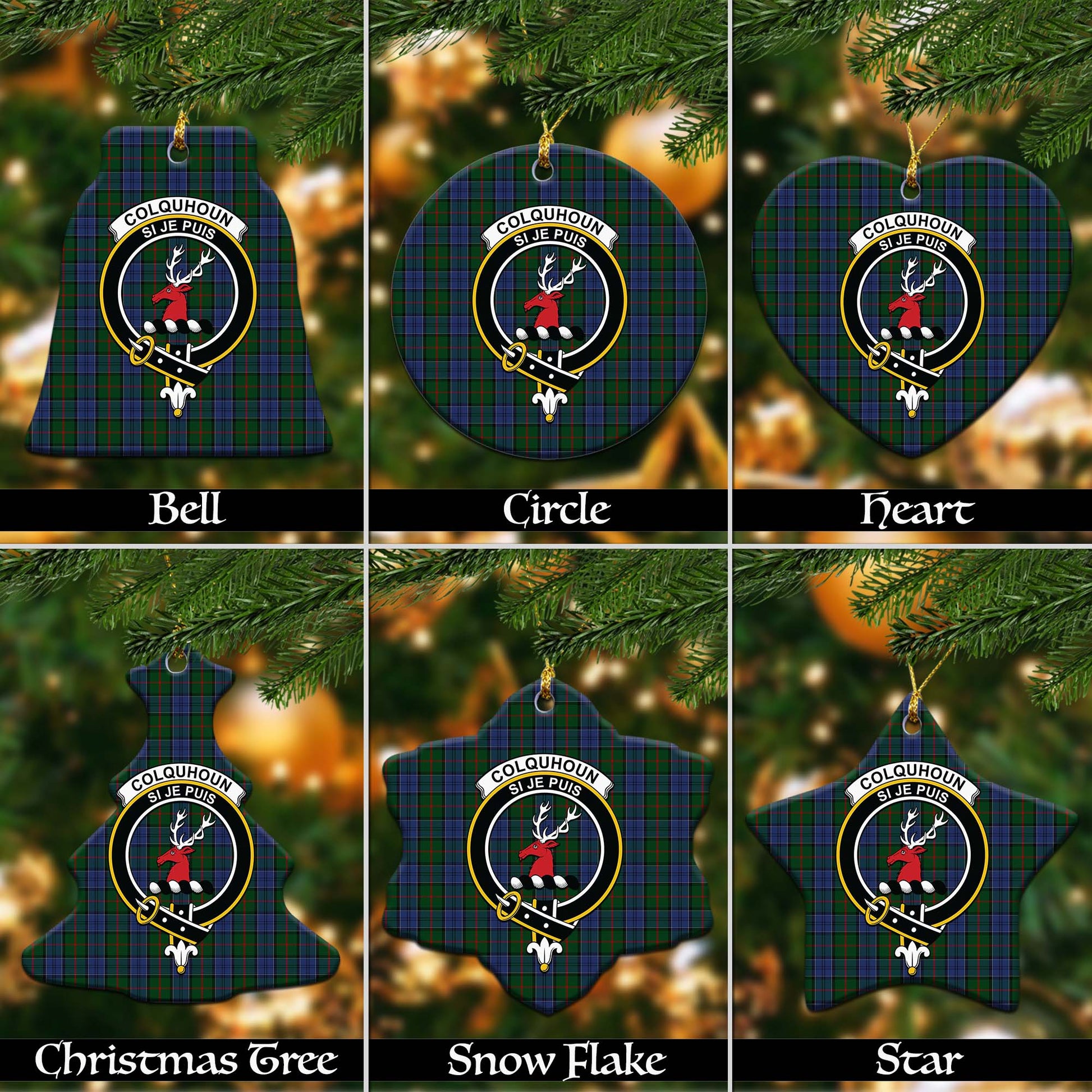 Colquhoun Tartan Christmas Ornaments with Family Crest - Tartanvibesclothing