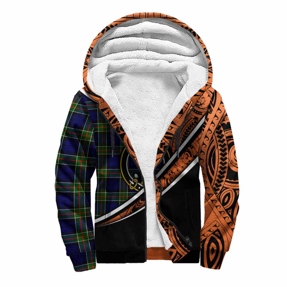 Tartan Vibes Clothing Colquhoun Crest Tartan Sherpa Hoodie with Maori Tattoo Style - Orange Version