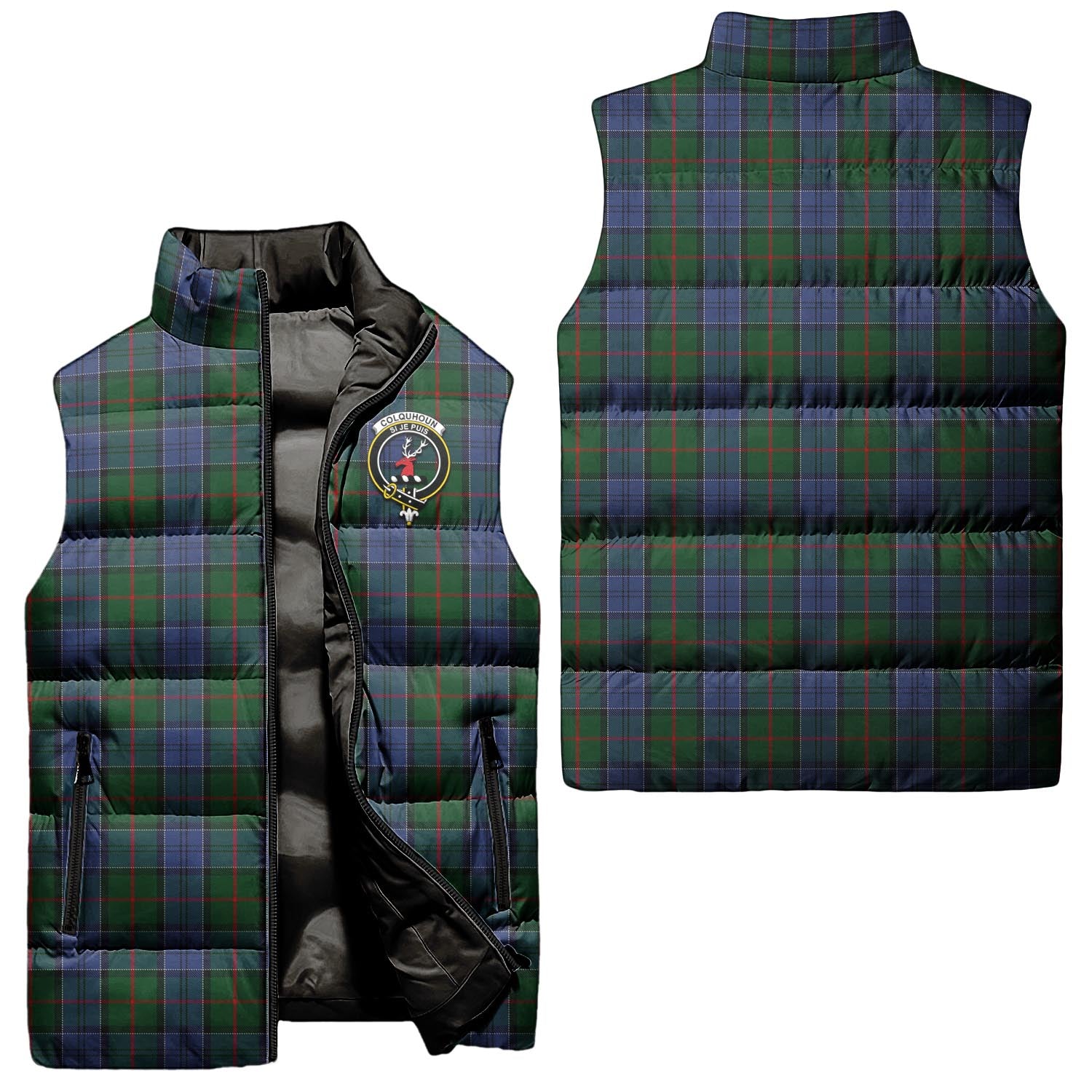 Colquhoun Tartan Sleeveless Puffer Jacket with Family Crest Unisex - Tartanvibesclothing