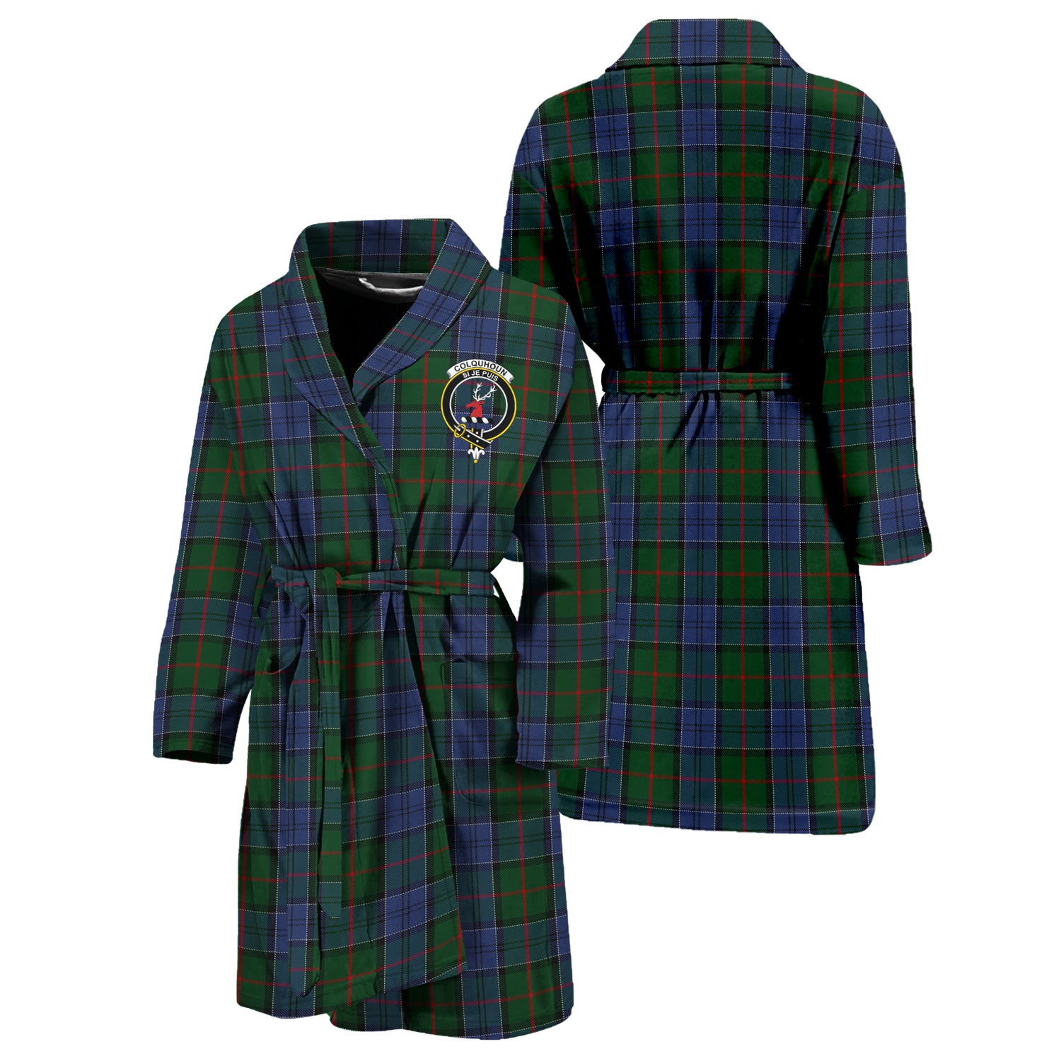 Colquhoun Tartan Bathrobe with Family Crest Unisex S - Tartan Vibes Clothing