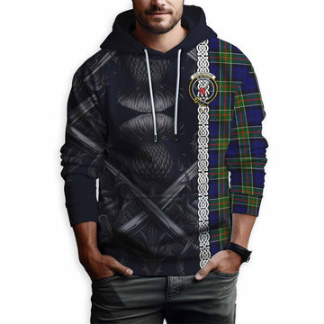 Colquhoun Tartan Hoodie with Family Crest Cross Sword Thistle Celtic Vibes