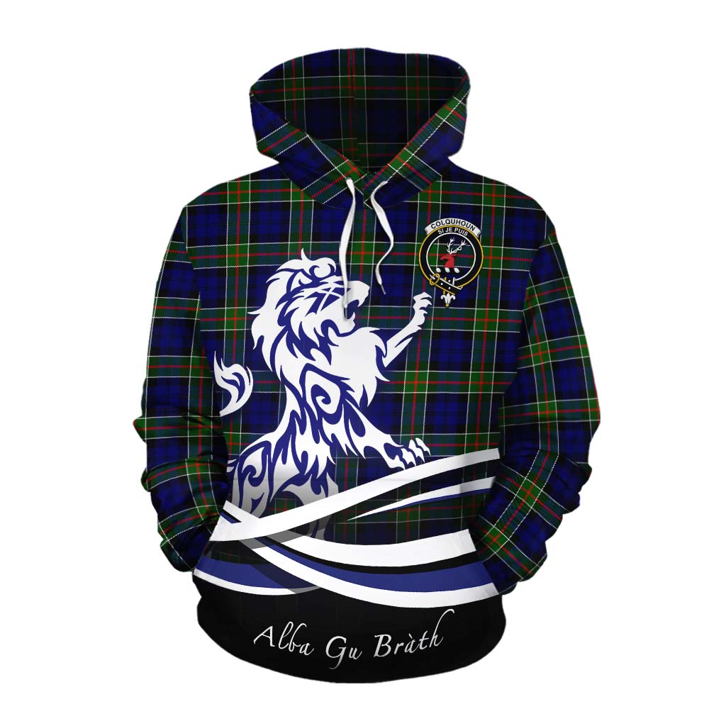 Tartan Vibes Clothing Colquhoun Tartan Cotton Hoodie with Alba Gu Brath Regal Lion Emblem