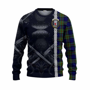 Colquhoun Tartan Knitted Sweater with Family Crest Cross Sword Thistle Celtic Vibes