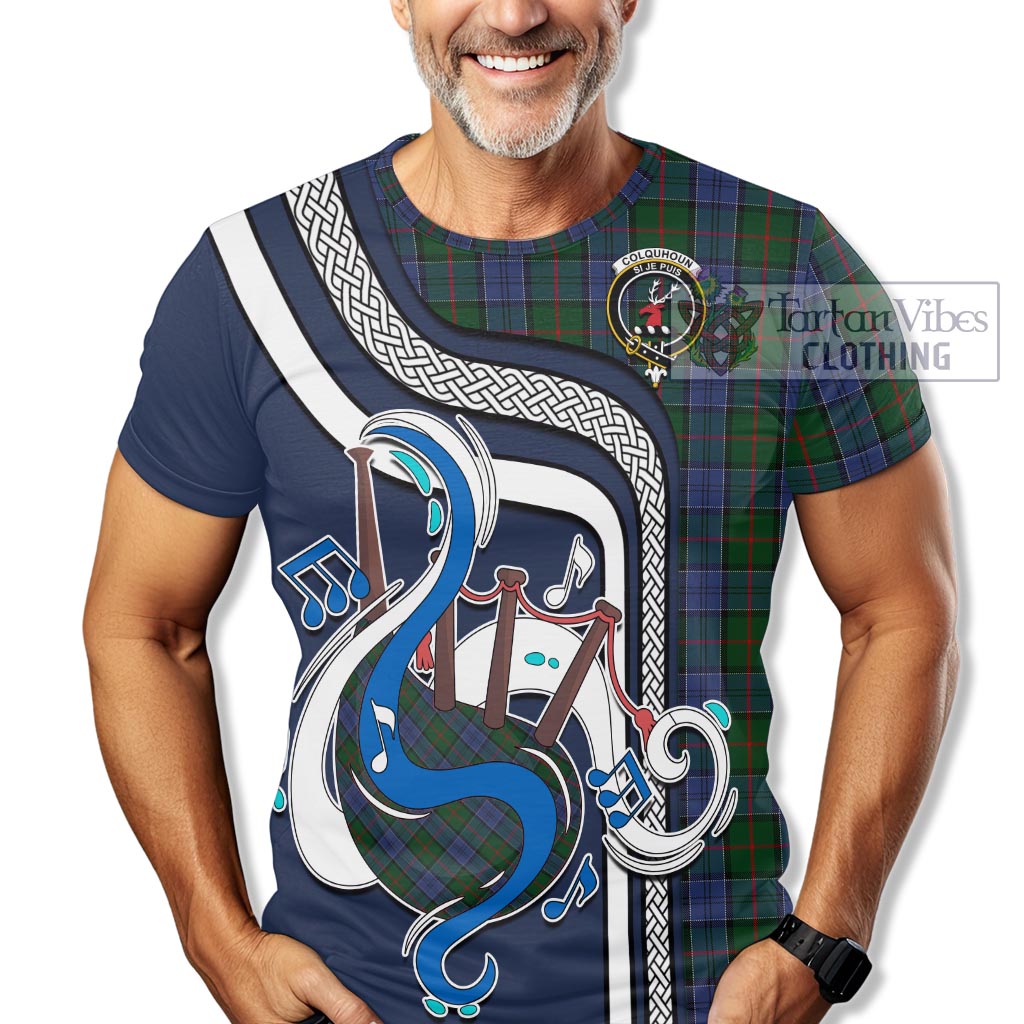 Tartan Vibes Clothing Colquhoun Tartan T-Shirt with Epic Bagpipe Style