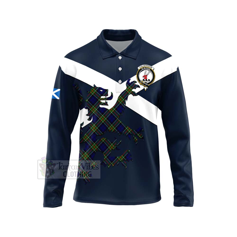 Tartan Vibes Clothing Colquhoun Tartan Lion Rampant Long Sleeve Polo Shirt – Proudly Display Your Heritage with Alba Gu Brath and Clan Name