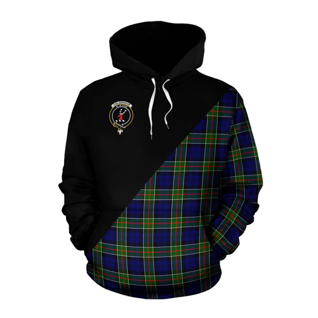 Tartan Vibes Clothing Colquhoun Tartan Cotton Hoodie with Family Crest and Military Logo Style