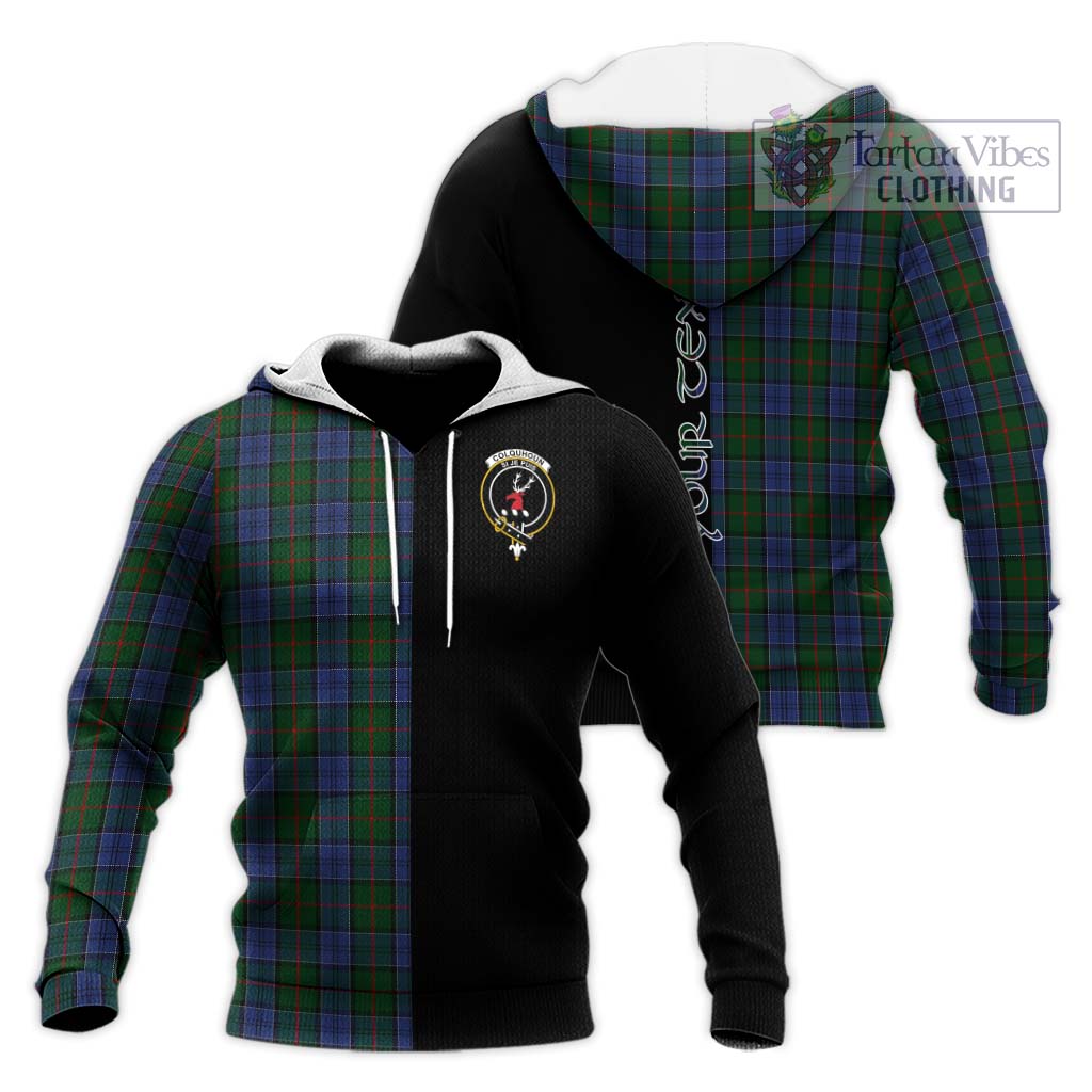 Tartan Vibes Clothing Colquhoun Tartan Knitted Hoodie with Family Crest and Half Of Me Style