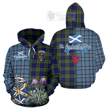 Colquhoun Tartan Hoodie Happy St. Andrew's Day Half Tartan Style