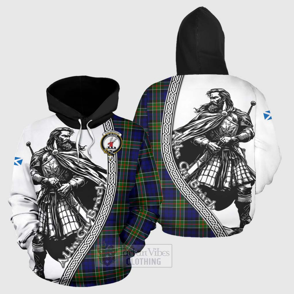 Tartan Vibes Clothing Colquhoun Tartan Clan Crest Hoodie with Highlander Warrior Celtic Style