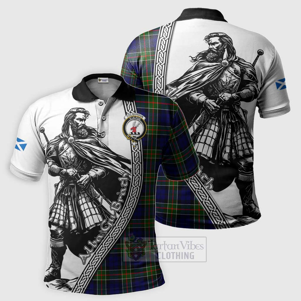 Tartan Vibes Clothing Colquhoun Tartan Clan Crest Polo Shirt with Highlander Warrior Celtic Style