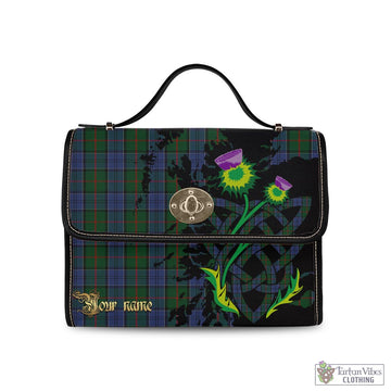 Colquhoun Tartan Waterproof Canvas Bag with Scotland Map and Thistle Celtic Accents