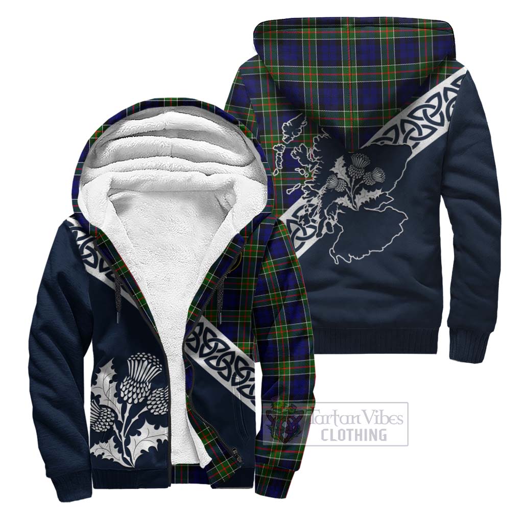 Tartan Vibes Clothing Colquhoun Tartan Sherpa Hoodie Featuring Thistle and Scotland Map