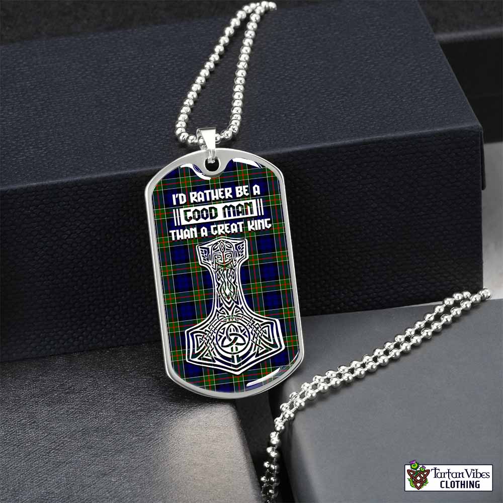 Tartan Vibes Clothing Colquhoun Tartan Dog Tag Necklace Viking Mjolnir Style