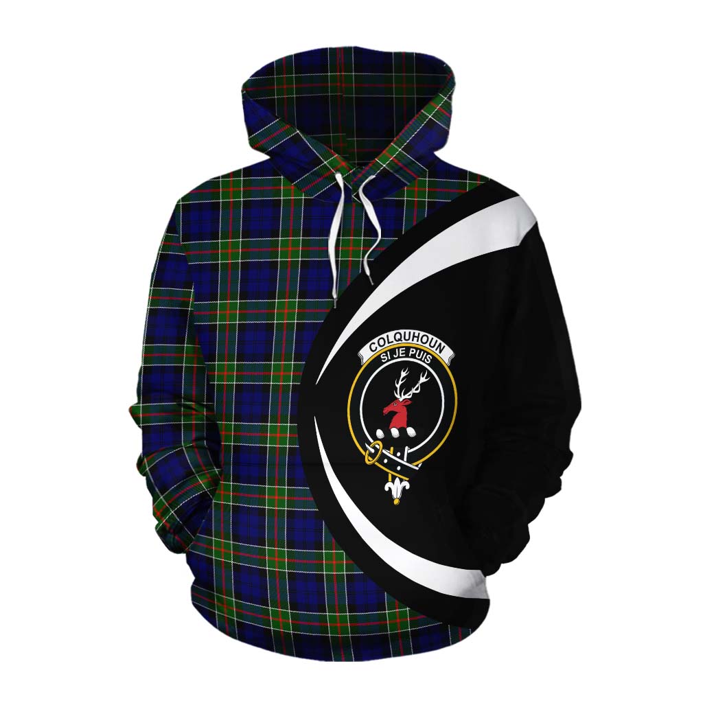 Tartan Vibes Clothing Colquhoun Tartan Cotton Hoodie with Family Crest Circle Style