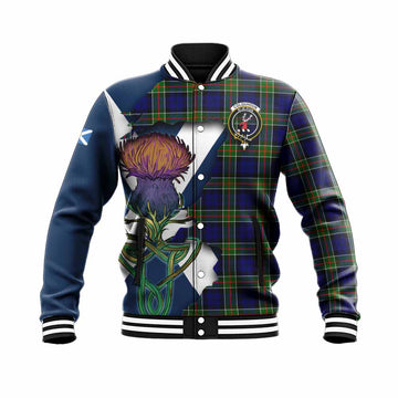 Colquhoun Tartan Family Crest Baseball Jacket Scottish Thistle Celtic Inspired Unisex - Tartan Vibes Clothing