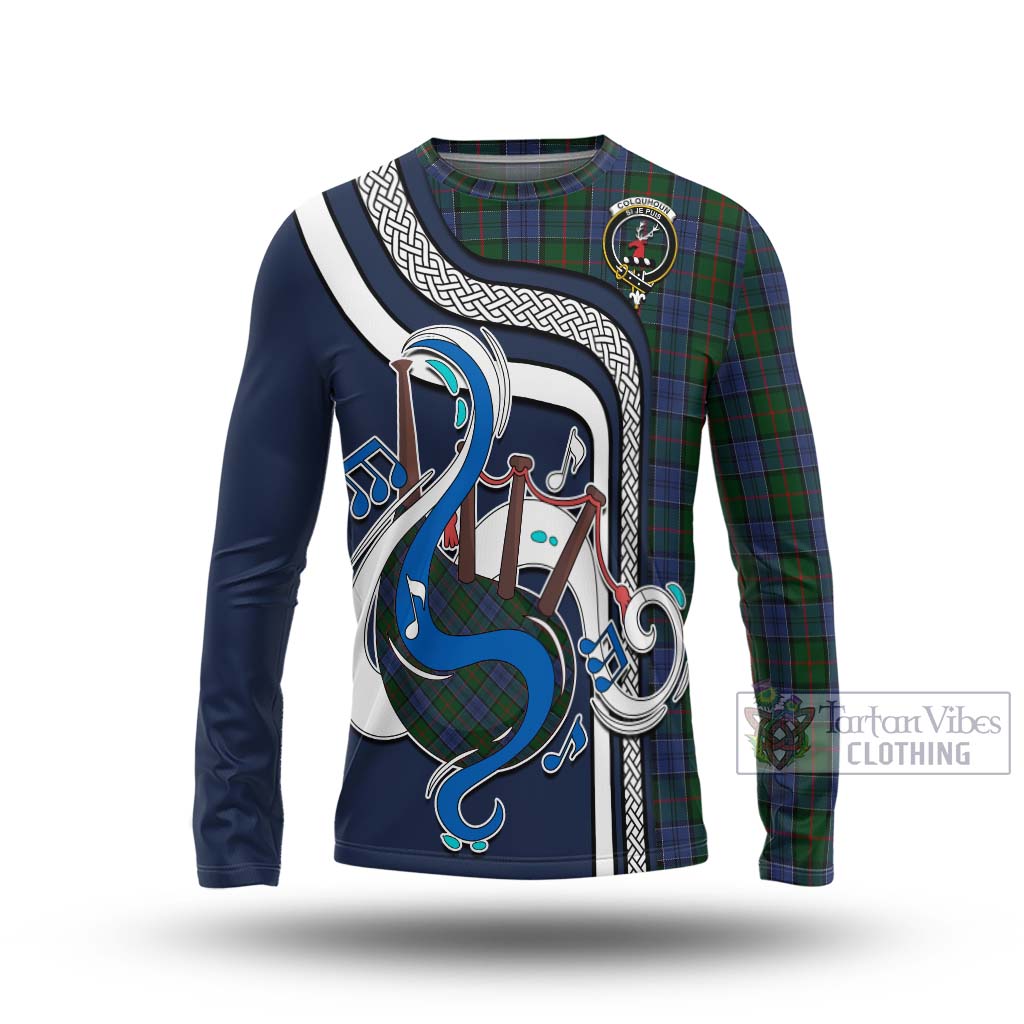 Tartan Vibes Clothing Colquhoun Tartan Long Sleeve T-Shirt with Epic Bagpipe Style