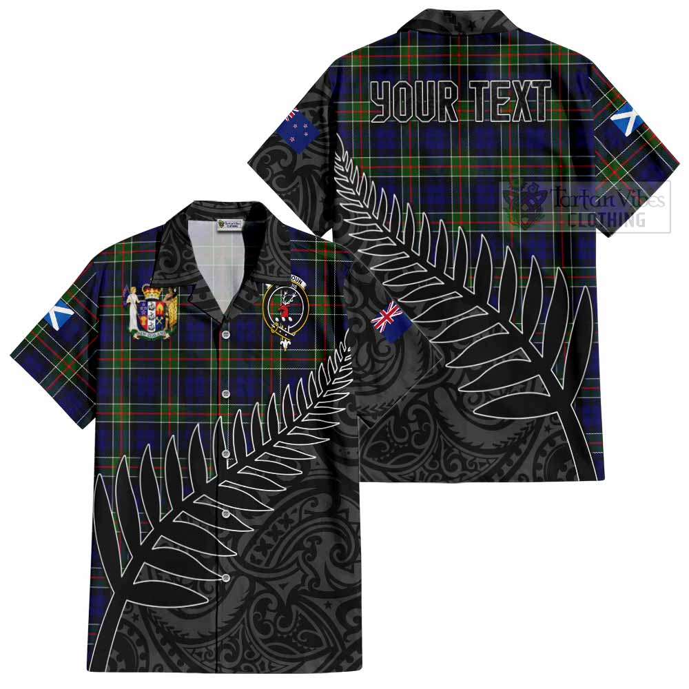 Tartan Vibes Clothing Colquhoun Crest Tartan Short Sleeve Button Shirt with New Zealand Silver Fern Half Style