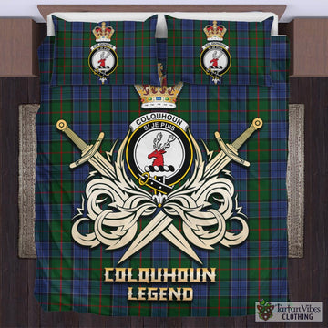 Colquhoun Tartan Bedding Set with Clan Crest and the Golden Sword of Courageous Legacy